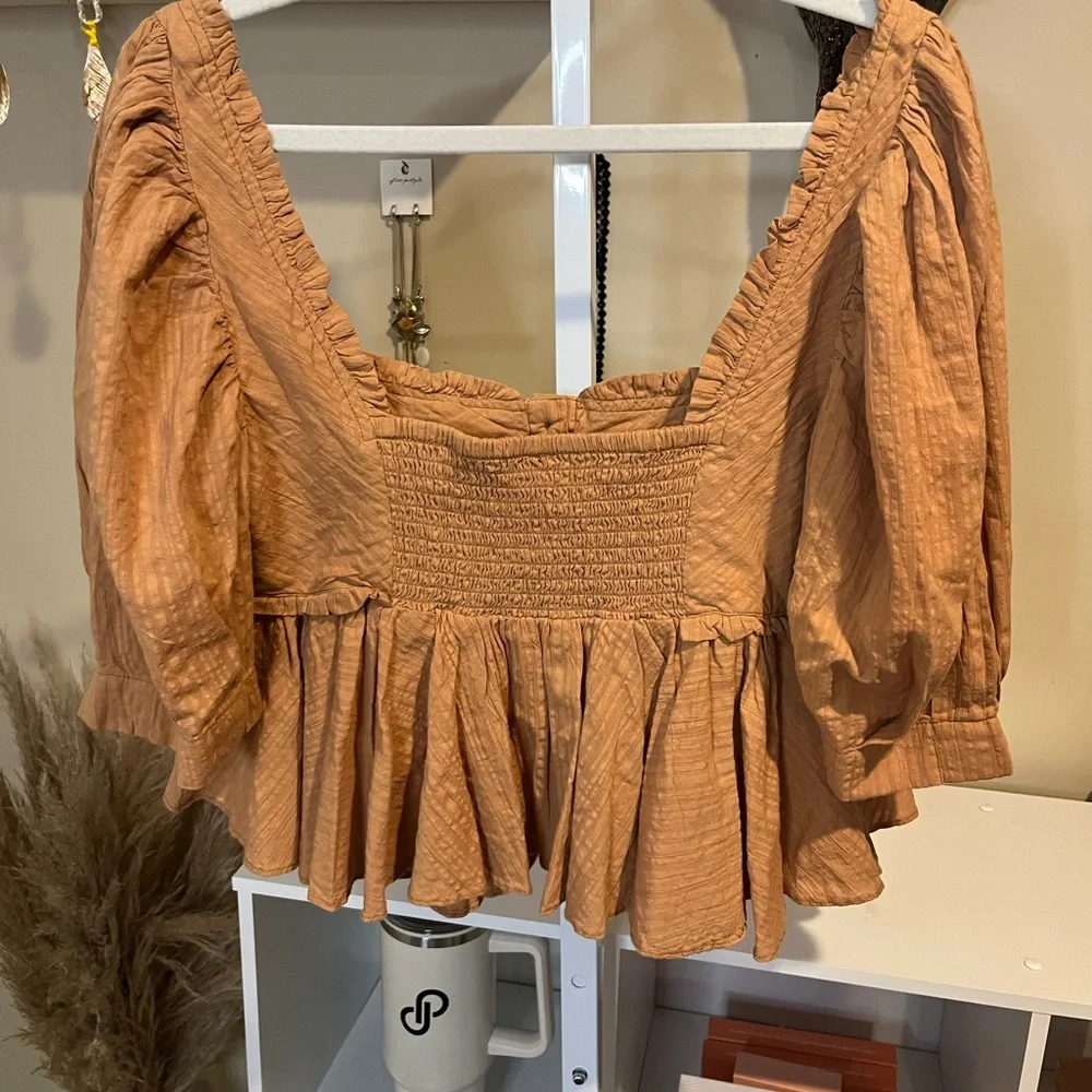 NWOT Free People Leave It To Me Burnt Orange Peplum Blouse